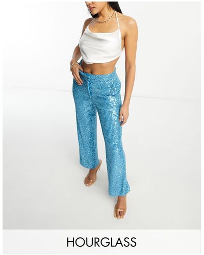 ASOS Hourglass Straight Sequin Ankle Grazer Trousers - Blue