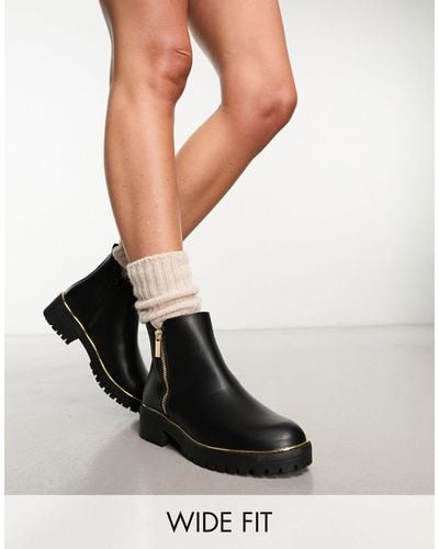 New Look Wide Fit Chunky Chelsea Boots With Hardware - Black