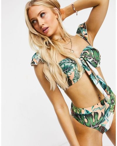 Asos Design Fuller Bust Swim Glam Knot Bikini Top In Gold Foil