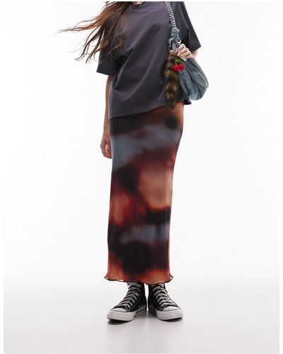 TOPSHOP Blurred Tie Dye Crinkle Plisse Midi Skirt - Multicolour