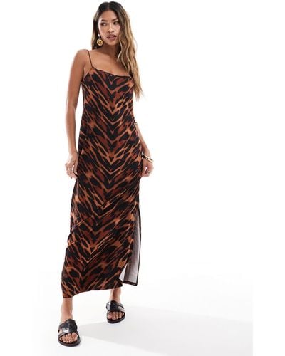 ASOS Cami Strappy Maxi Dress With Side Split - Brown