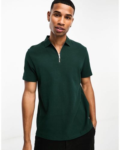 ASOS Waffle Polo With Zip - Green