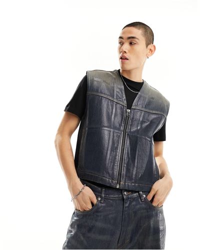 Weekday Aitos Co-ord Wax Coated Denim Zip Up Vest - Grey