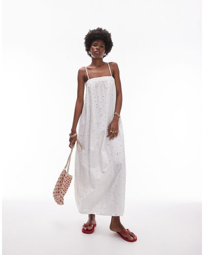 TOPSHOP Broderie Strappy Chuck On Midi Dress - White