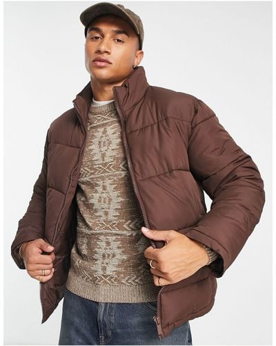 New Look Funnel Neck Puffer - Brown