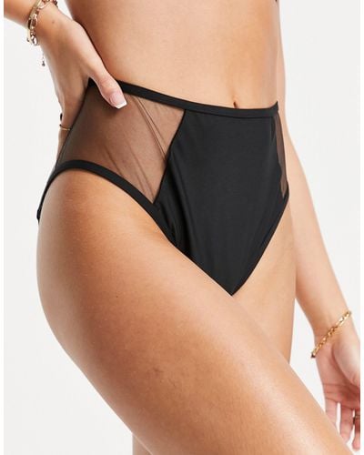 Wolf & Whistle Exclusive Mix And Match High Waist Bikini Bottom With Mesh Inserts - Black