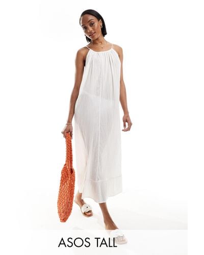 ASOS Asos Design Tall Textured Dobby Drop Hem Maxi Beach Dress - White