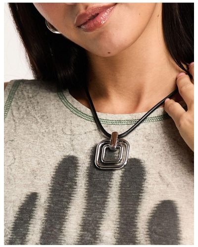 Reclaimed (vintage) Double Ring Necklace On Cord - Black