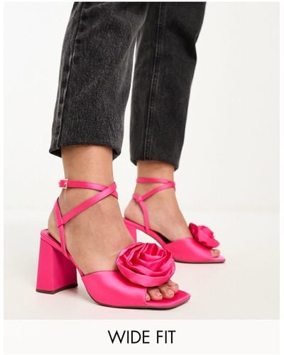 ASOS Wide Fit Heather Corsage Mid Heeled Sandals - Pink