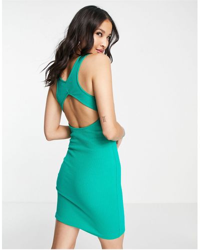 ONLY Exclusive Open Back Ribbed Mini Dress - Green