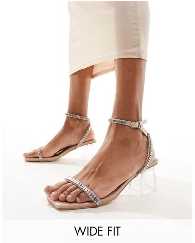 Public Desire Slay Clear Block Heeled Sandal With Embellished Strap - Natural