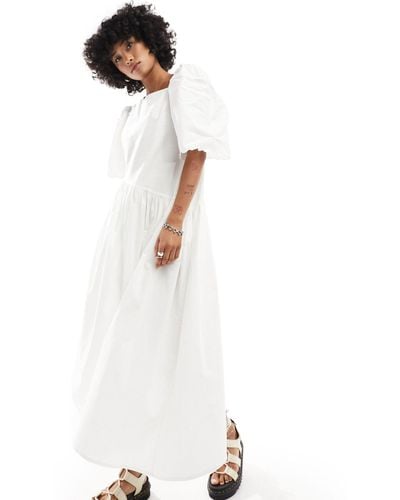 Native Youth Asymmetric Cotton Poplin Midaxi Dress - White