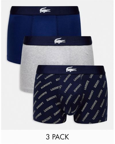 Lacoste 3 Pack Logo Stretch Cotton Trunks - Blue