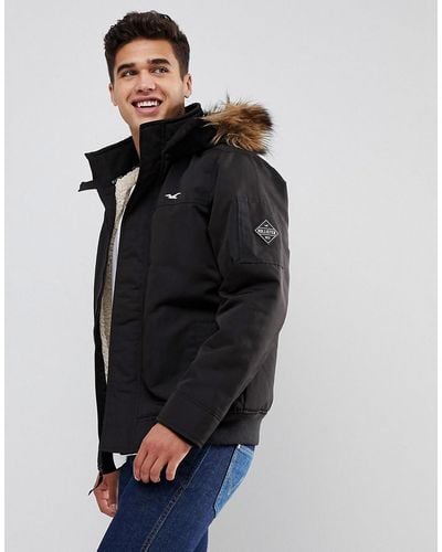 Hollister All Weather Bomber Faux Fur Hood In Black