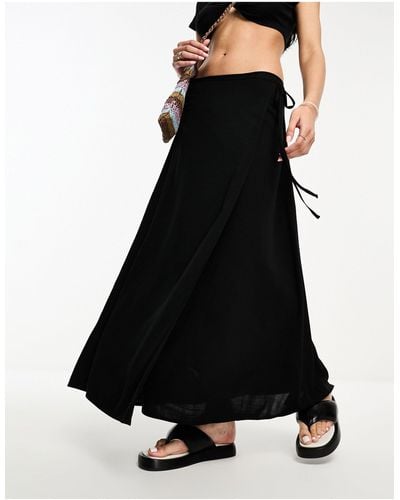 Miss Selfridge Linen Blend Wrap Maxi Skirt - Black