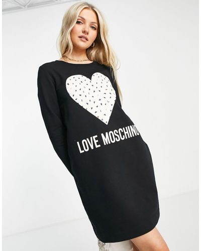 Love Moschino Sweaterjurk Met Hartenlogo Met Mini-hartjes - Zwart