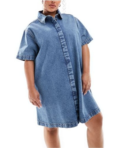 ASOS Asos Design Curve Short Sleeve Denim Shirt Dress - Blue