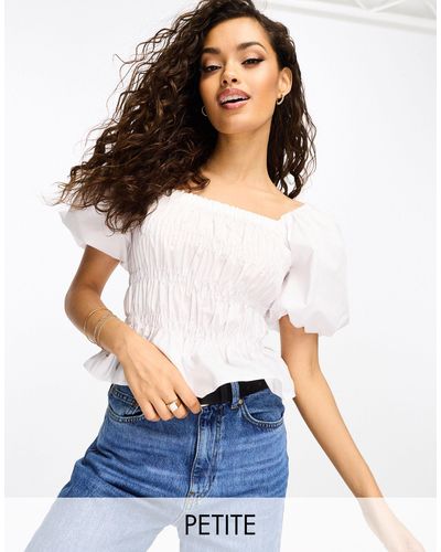 River Island Blouse à basque avec manches blousantes et taille froncée - Blanc