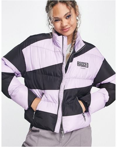 The Ragged Priest Cropped Puffer Coat With Trippy Heart Print Back - White