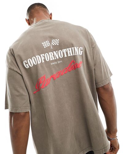 Good For Nothing Oversized T-shirt With Motocross Print - Gray