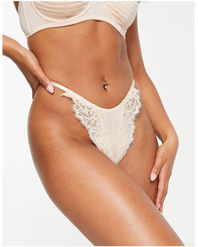 We Are We Wear Nylon Blend And Lace High Leg Gathered Thong - White