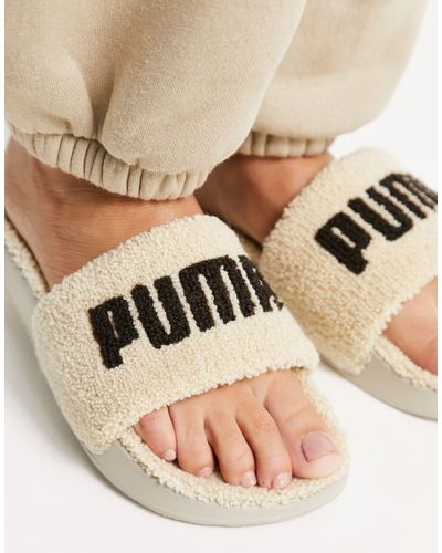 PUMA Sherpa Pantoffels Met Logo - Naturel
