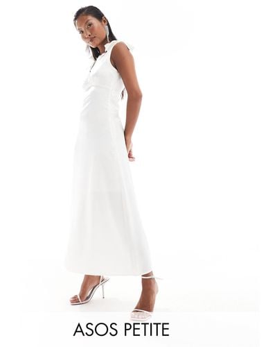 Vila Bridal Satin Tie Shoulder Cami Maxi Dress - White