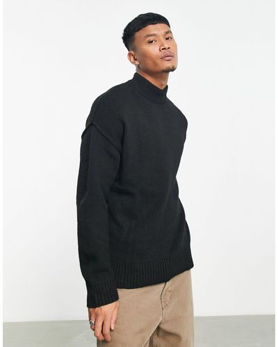 Bershka High Neck Knitted Sweater - Black