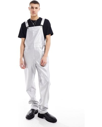 ASOS Leather Look Dungaree - White