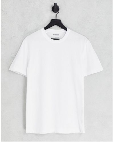 SELECTED Cotton Slim Fit Crew Neck T-shirt - White