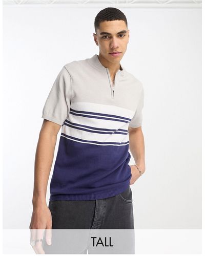 Another Influence Tall - polo grigia color block con zip - Bianco