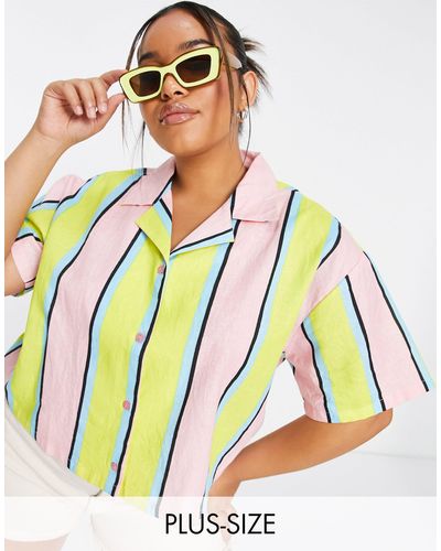 Collusion Plus Stripe Beach Shirt Co Ord - Multicolor