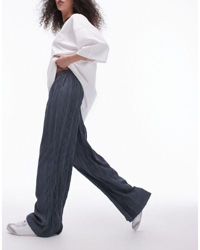 TOPSHOP Pantalon large en tissu plissé effet froissé - anthracite - Noir