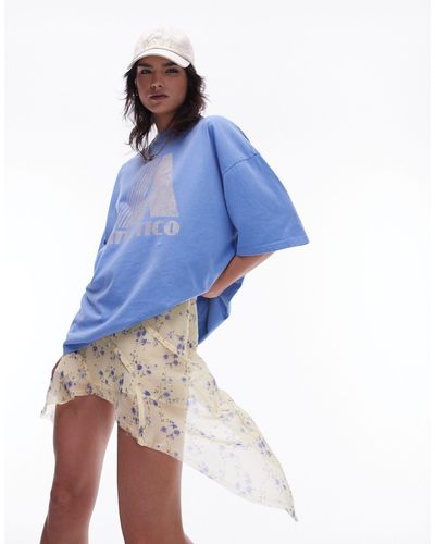 TOPSHOP Ditsy Floral Seamed Asymmetric Skirt - Blue
