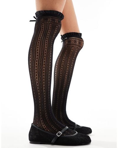 ASOS Pattern Knee High Socks With Bow And Frill - Black