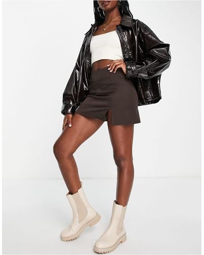Monki Mini Skirt With Split Front - Brown