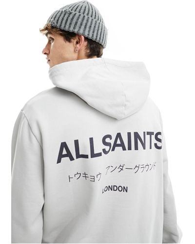 AllSaints Underground Oth Hoodie With Back Print - Grey