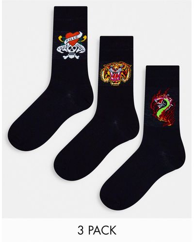 Ed Hardy 3 Pack Logo Dress Socks - Black