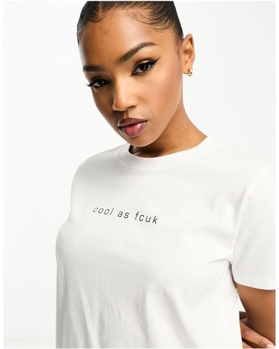 French Connection T-shirt Met 'cool As Fcuk'-slogan - Wit