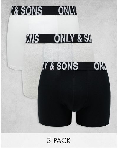 Only & Sons Confezione da 3 boxer aderenti neri, grigi e bianchi - Bianco