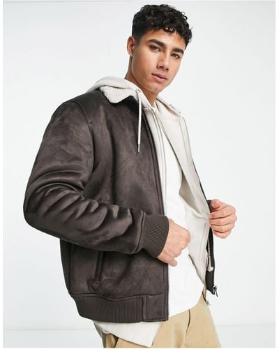 Only & Sons Faux Suede Aviator Jacket With Borg Lining - Grey