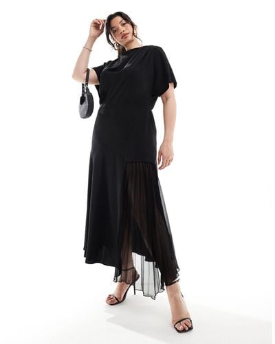 ASOS Asos Design Curve Cowl Neck Midi Dress With Asymmetric Pleat Hem - Black