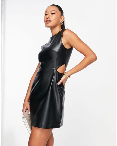 French Connection Pu Mini Dress With Cut Outs - Black