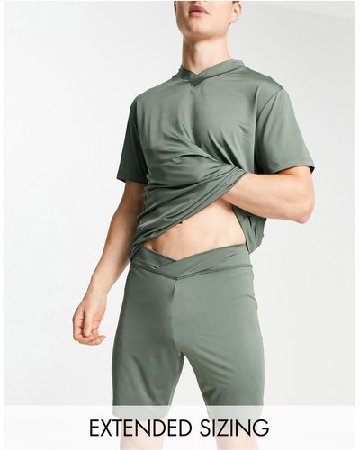 ASOS Pajama Set With V Neck T-shirt And Shorts - Green