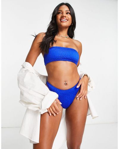 South Beach Mix & Match Crinkle Bandeau Bikini Top - Blue