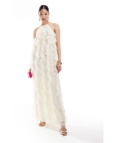 Pretty Lavish Halter Ruffle Maxi Dress - White