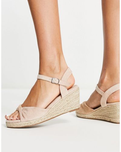 Glamorous Espadrille-sandalen Met Halfhoge Sleehak - Naturel
