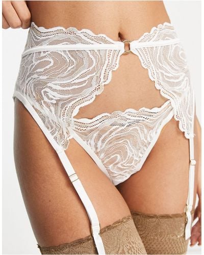 ASOS Bridal Metallic Swirl Lace Suspender Belt - Natural