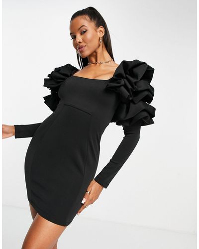 ASOS Mini-jurk Met Overdreven Origami-pofmouwen - Zwart