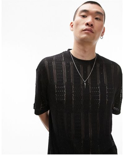 TOPMAN Festival Oversized Crochet T-shirt - Black